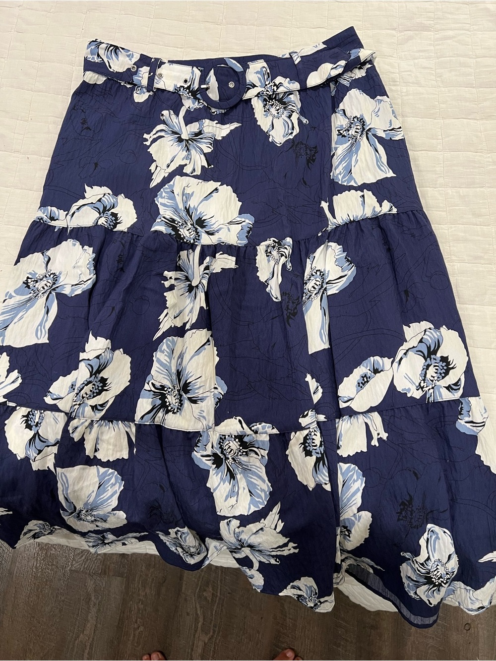 Blue Floral Tiered Skater Skirt